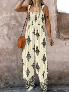Women's Woven Fabric Bohemian Ethnic Print Pocket Romper, Perfect for Vacation and Parties, Ideal Travel, Summer Fashion Essential