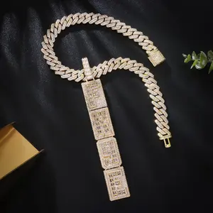 Custom Vertical Row Hip Hop Necklace Rock Sugar Square Zirconium English Letter Trend Pendant Europe and America Full Men and Women Letter Necklace with Fashion Accessories Free Match