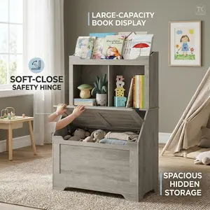Garvee Multi-Functional Kids Bookshelf & Toy Storage Cabinet – Wooden Organizer with Turnover-Top-Top Lid 2 Cubby Shelves For Toddler Playroom Nursery Or Bedroom – Ideal for Books Toys And More