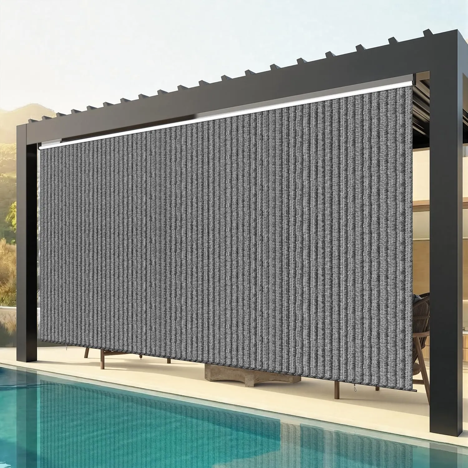 【Box shows Package Size, Not product size】 AECOJOY Outdoor Roller Shade Patio Shades Roll up Outdoor,  99% UV Block, Fade-Resistant, Easy-Clean Fabric, 220GSM HDPE Exterior Cordless Outdoor Blinds for Pergola