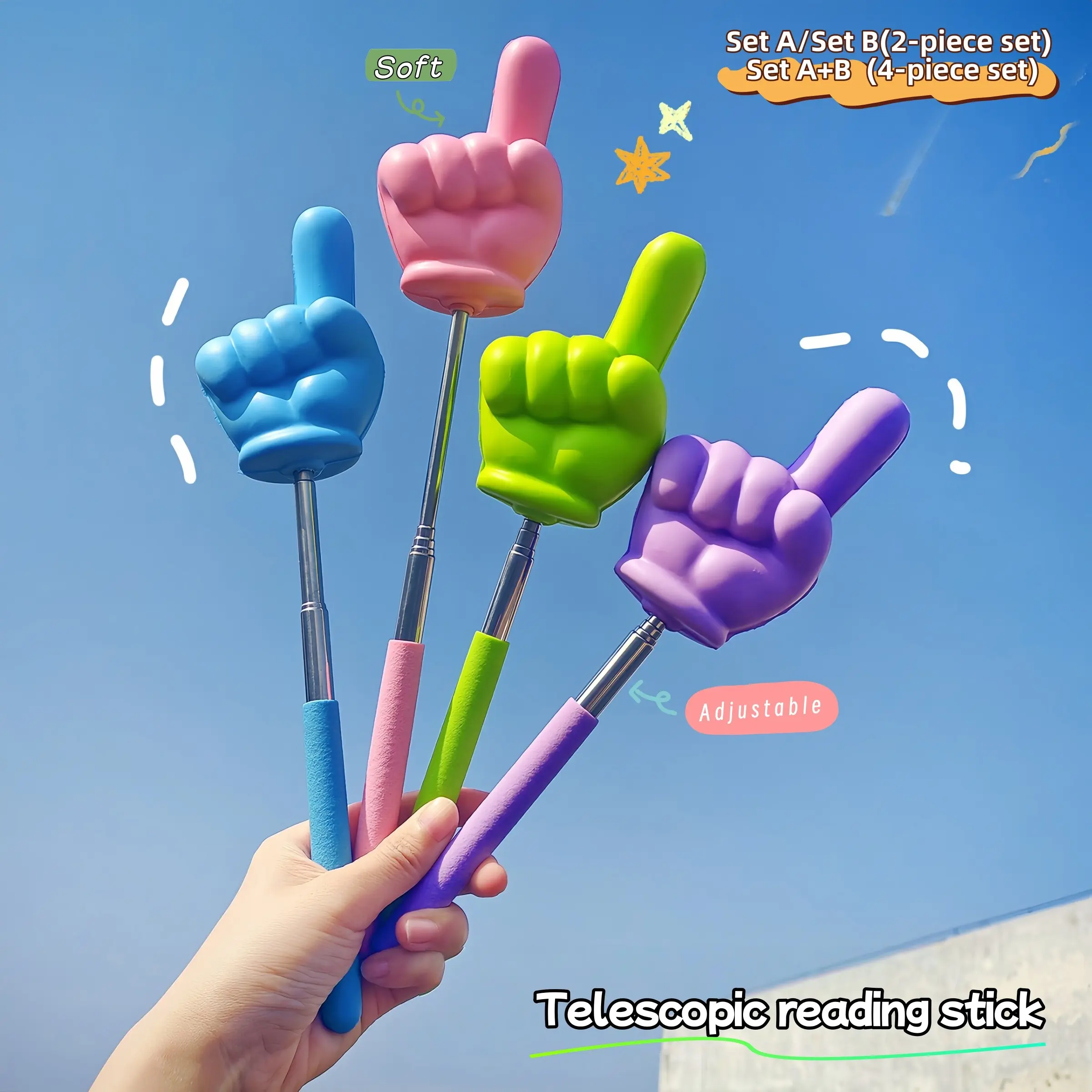 2/4 Piece Stretchable Finger Reading Sticks, Soft Moldable Finger Shape Pointing Teaching Aids, Ideal for Teacher Instruction Tools, Classroom Supplies, School Supplies, Study Supplies