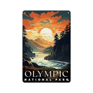 Olympic National Park Poster, Olympic Wall Art Living Room, Poster Wall Decor Nature Landscape Bedroom, Office, Home, National Park Travel Metal Sign Aluminum 8x12 Inch