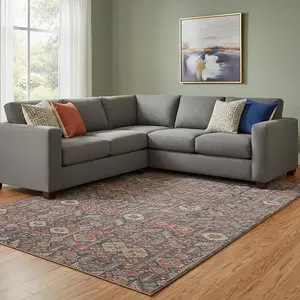 HomeRoots 649900 10 x 14 ft. Red Gold & Gray Tribal Washable Machine Made Rectangle Area Rug with UV Protection