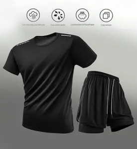 Men’s casual fitness short-sleeve T-shirt and shorts set; men’s gym training outfit set; running set; sports set; short-sleeve fitness set; training set