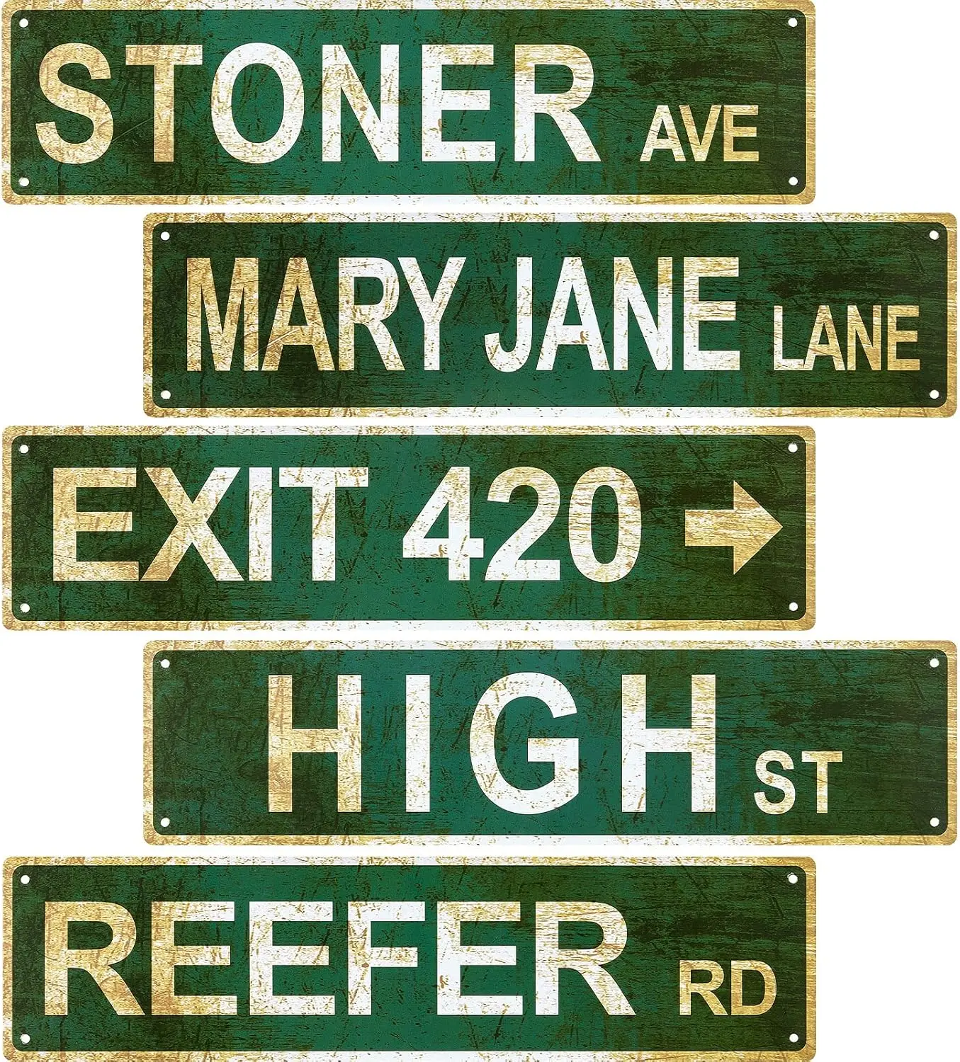 Vintage Metal Exit Street Signs, 5-Piece Aluminium Retro Hanging Plaques (4x16 in) for Everyday Home Wall, Door Decor, Wall Decor