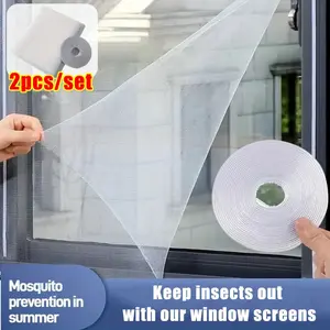 2pcs Window Mosquito Net, Self-Adhesive Fly Screen, DIY Washable Insect Net, Customizable Invisible Window Mesh, Home Decor, Window Mounted