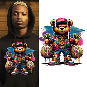 4-Pack, 6-Pack or 8-Pack Gangster Bear DTF Heat Transfer DIY for TShirt Business Printing