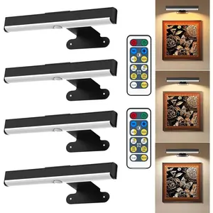 4-Pack Wireless Painting Light with Remote Control Battery-Powered Wall Light for Wall Decoration 3-Color Timer Dimmable Painting Light LED Art Display Light Frame Light for Artwork Poster Gallery - Black