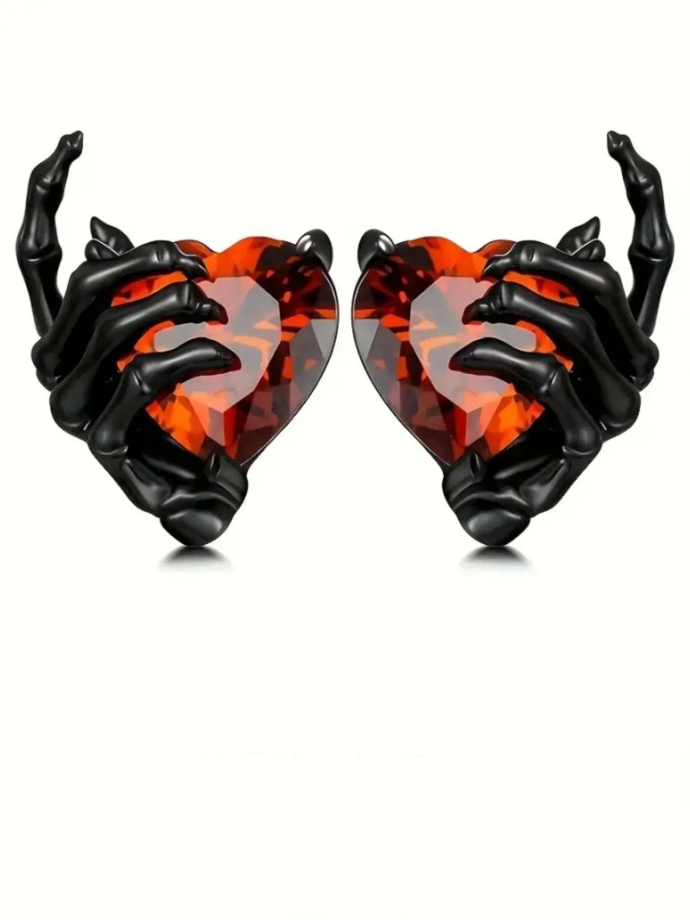 Gothic Punk Style Heart Claw Pendant Earrings, Unique Design Earrings, Gothic Jewelry, Witchy Jewelry, Sparkling Zirconia Studs for Halloween & Party, Perfect Match for Gothic Fashion Lovers