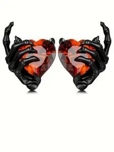 Gothic Punk Style Heart Claw Pendant Earrings, Gothic Jewelry, Zirconia Studs for Halloween & Party, Perfect Match for Gothic Fashion Lovers