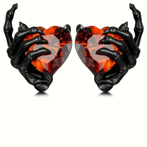 Gothic Punk Style Heart Claw Pendant Earrings, Unique Design Earrings, Gothic Jewelry, Witchy Jewelry, Sparkling Zirconia Studs for Halloween & Party, Perfect Match for Gothic Fashion Lovers