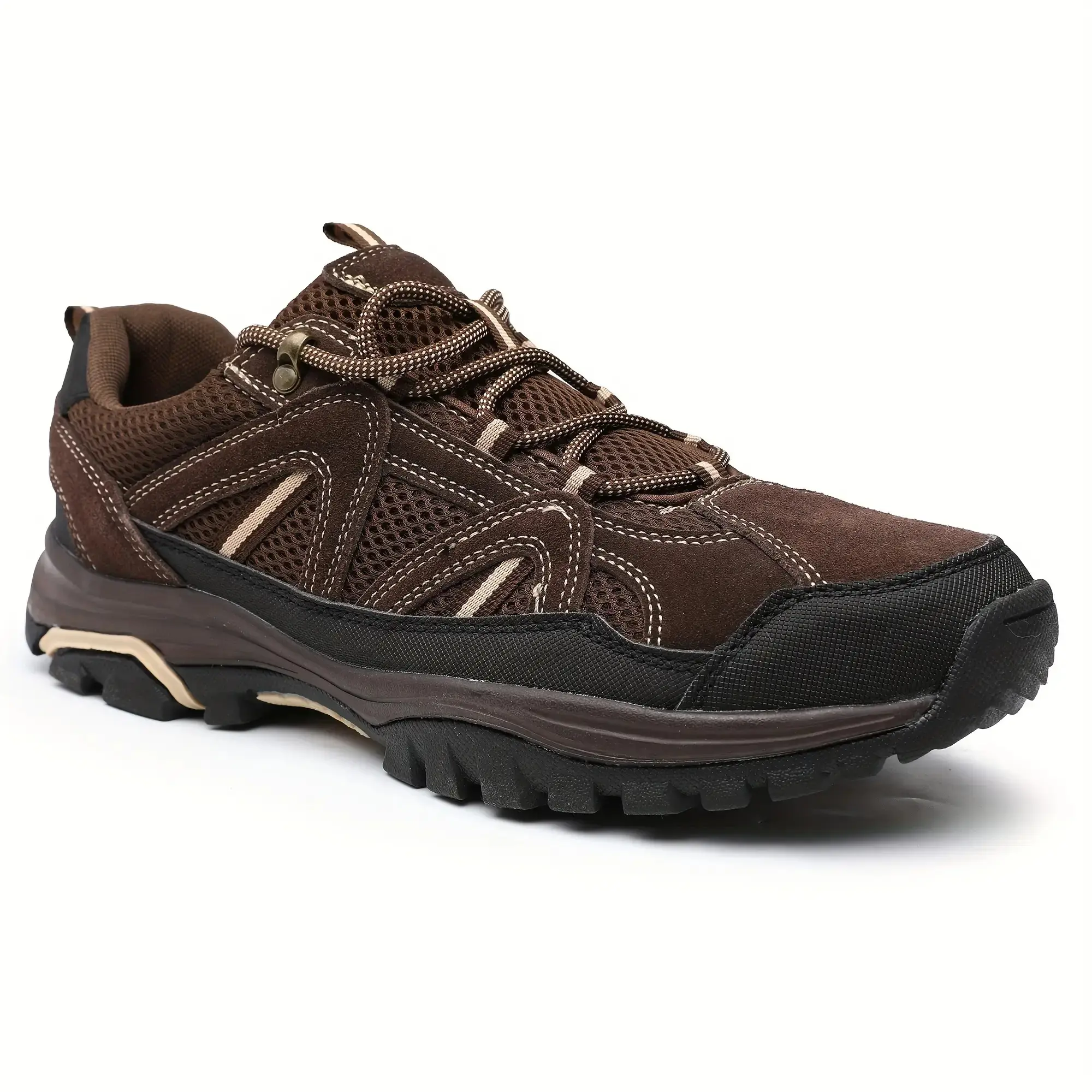 Men's Lace-Up Outdoor Casual Trainers - Breathable Mesh Upper, Faux Suede Overlays, Non-Slip TPR Outsole, Lightweight Walking Sneaker, Hiking Runner, Trekking Training Sports Shoes