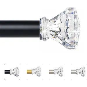 Black Decorative Crystal Rods 36 to 88 Inch:Window Curtains Rods for Living Room Bedroom,Black Acrylic Drapery Rod with Clear Finials