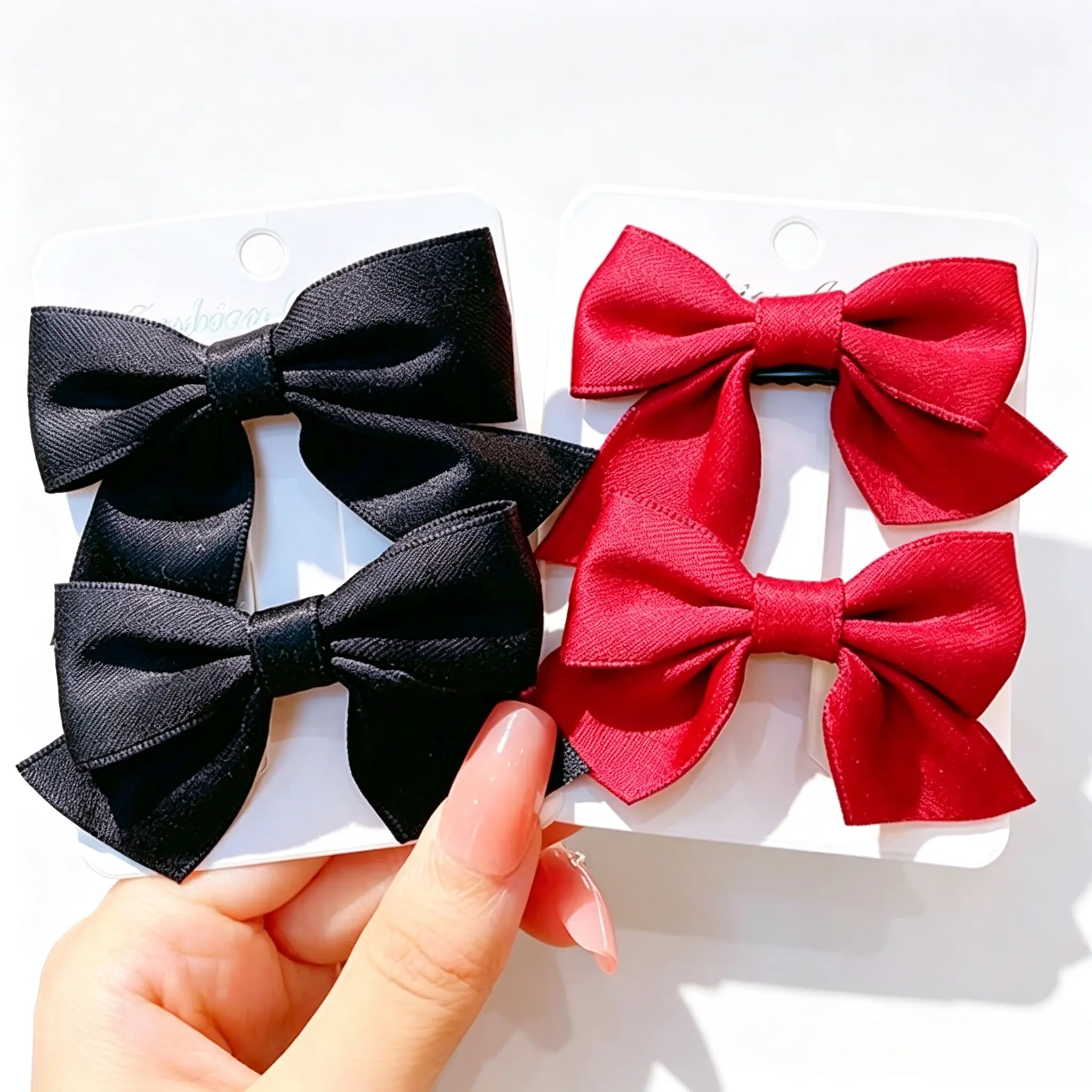LOVSOUL Premium Satin Bow Hair Clips Set - Classic Female Bow Claw Clip Set, Elegant Black and Red Ribbon Barrettes for Women, Ideal for Side Braids, Casual Wear, Anti-Slip Clasp, Compact & Comfortable, Crisp, Three-Dimensional Bows