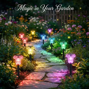ROOMART Solar Garden Outdoor Pathway Lights | Color-Changing LED Garden Stakes |  Waterproof Yard Decor Suitable for Yard, Garage, Porch, Pool, Garden, Patio, Valentine's Day Gift, solarlights
