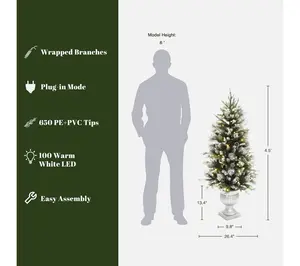 LuxenHome 4.5Ft Pre-Lit Light Flocking Artificial Xmas Tree