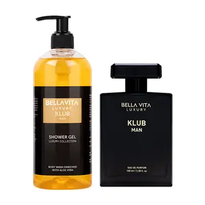 BellaVita Luxury KLUB Man Perfume & Body Wash Combo | Eau De Parfum with Lemon, Birch & Musk (100ml) + Bold Fresh Shower Gel with Aloe Vera (500ml) | Long-Lasting, Revitalizing & Hydrating Grooming Set for Men | Vegan & Skin-Friendly