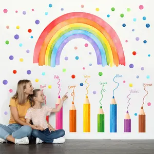 8Pcs/Set (3030cm4pcs+3090cm2pcs+3060cm2pcs) Colored Pencil Rainbow Wall Stickers, Early Education Wall Decor Color Cognition Decals for Kids Room