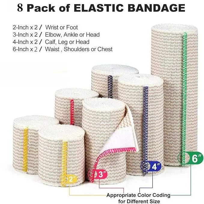 Premium Elastic Bandage Wrap, 4 Pack Reusable 6 Inch with Velcro, Latex-Free Orthopedic Compression Support for Legs/Ankle/Knees/Body/Wrists, First Aid for Sprain, and Injury Recovery