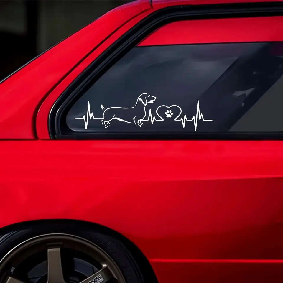 1PC Light Trendy Warm Healing Sticker | Car Decal For Car Rearview Mirrors, Pet Stationery, Dachshund + Heartbeat Line + Paw Heart Decor, Load Items with Pet-Loving Vibe Easily, Warm Healing Feeling in Daily Details, Car Stickers