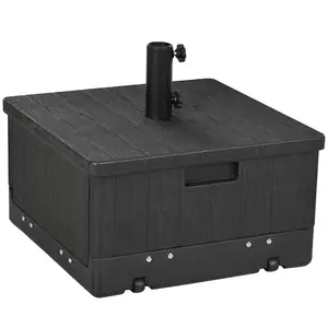 2-in-1 Outdoor Umbrella Base, Planter Box with Drain Hole, 175 lbs. Capacity Heavy Duty Fillable Patio Umbrella Stand Table with Wheels and Handles for Deck, Poolside, Black
