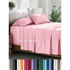 Split Head Flex King Sheet - 22" Deep Pockets - 1800 Ultra-Microfiber - Easy Fit - 4 -  Pillowcases (Split Head Flex King, Light Pink)
