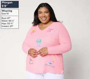 Belle Beach by Kim Gravel Sweatshirt Slub Sun & Sea V-Neck Top