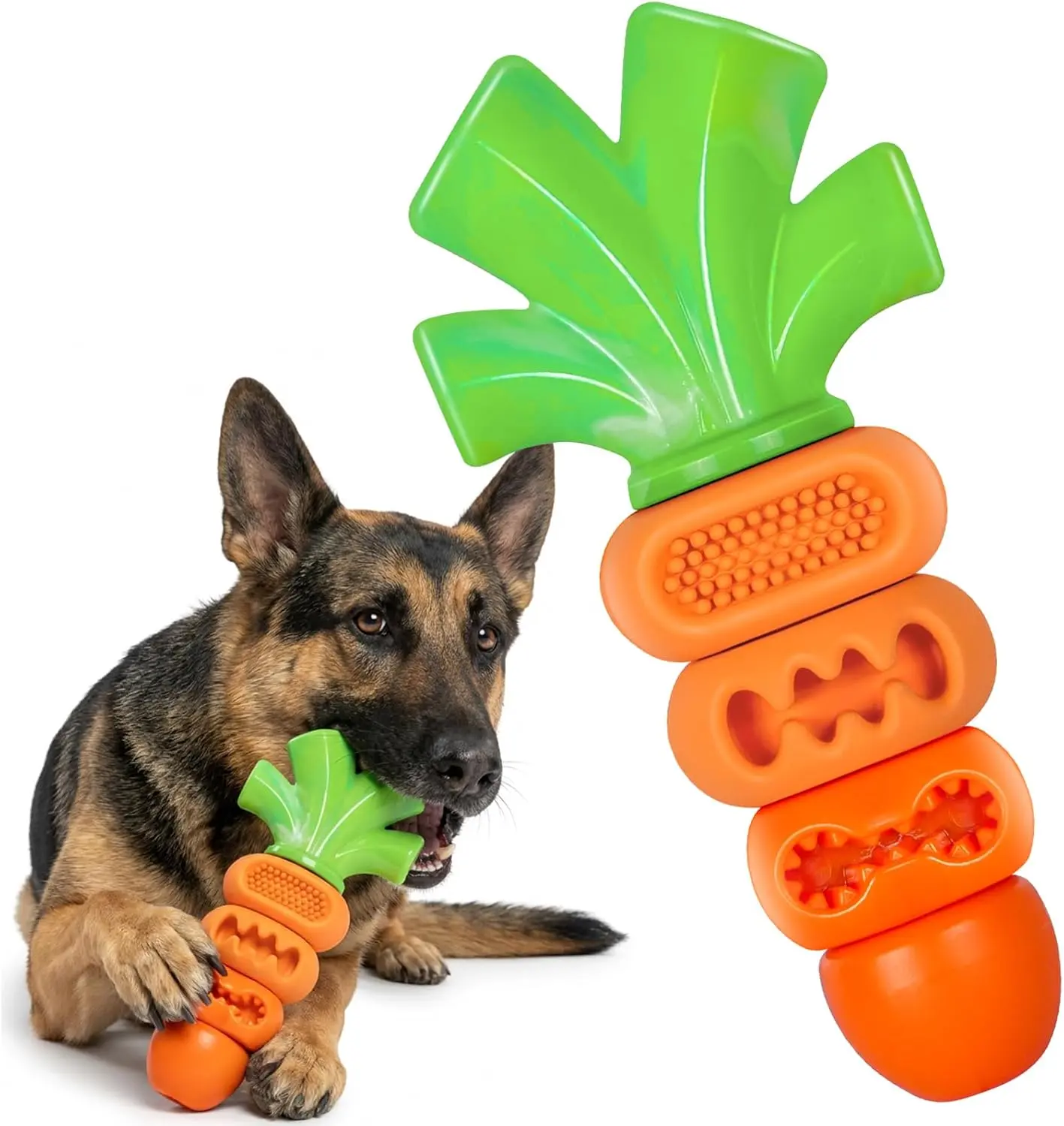 Frienhund Tough Dog Toys for Aggressive Chewers Medium to Large Breed, Indestructible 7" Nylon & Rubber Carrot, Bacon Flavored Dental Chew Toy for Boredom, Easter Basket Stuffers for Dogs (20-70 lbs)