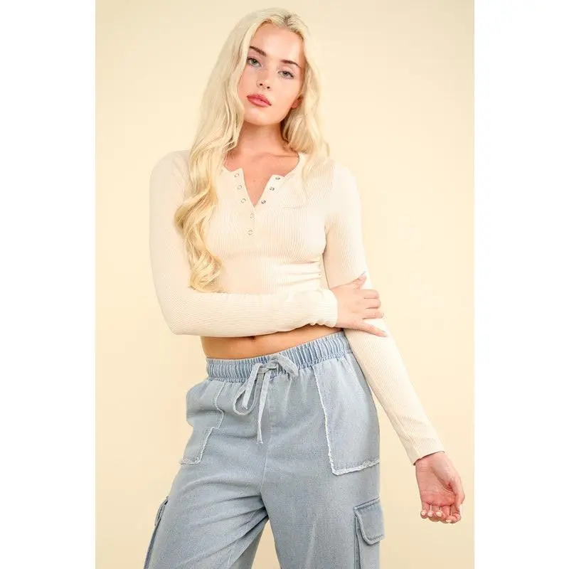 Cream Cropped Henley