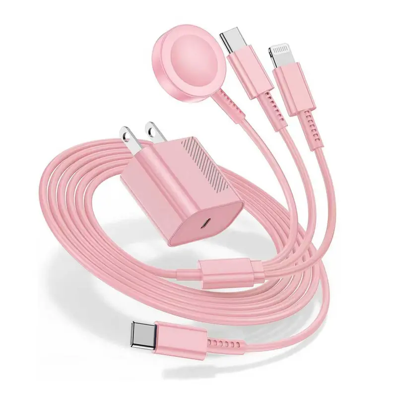 GSASUPJ 3-in-1 Magnetic USB C Fast Charging Cable MFI Certified Travel Charger Kit with 20W Dual-Port Adapter, USB-C & Lightning for Apple Watch, iPhone & AirPods, Multi-Device Security Protection