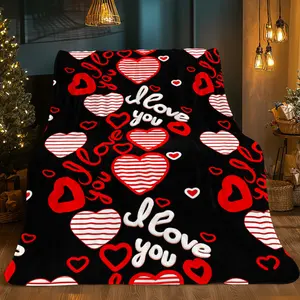 1Pc Red Heart HD Printed Flannel Blanket |   Soft And Warm For Travel, Camping, Sofa, Livingroom, Couch, Chair, Bed |   280GSM, Digital Print, Polyester, All Seasons, Valentine'S Day Decoration, 3 Sizes Available (30X40In/50X60In/60X8