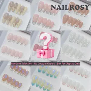 30pcs Mystery Box Handmade Press on Nails, Short 3D Floral Almond Design, Shimmery Finish, Perfect for Weddings & Parties, Removable False Nails