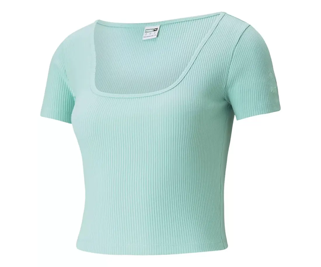 Puma Classics Ribbed Fitted Tee Womens Active Shirts & Tees, Top, Basic, Shortsleeve, Casual, Tshirt, Minimalist