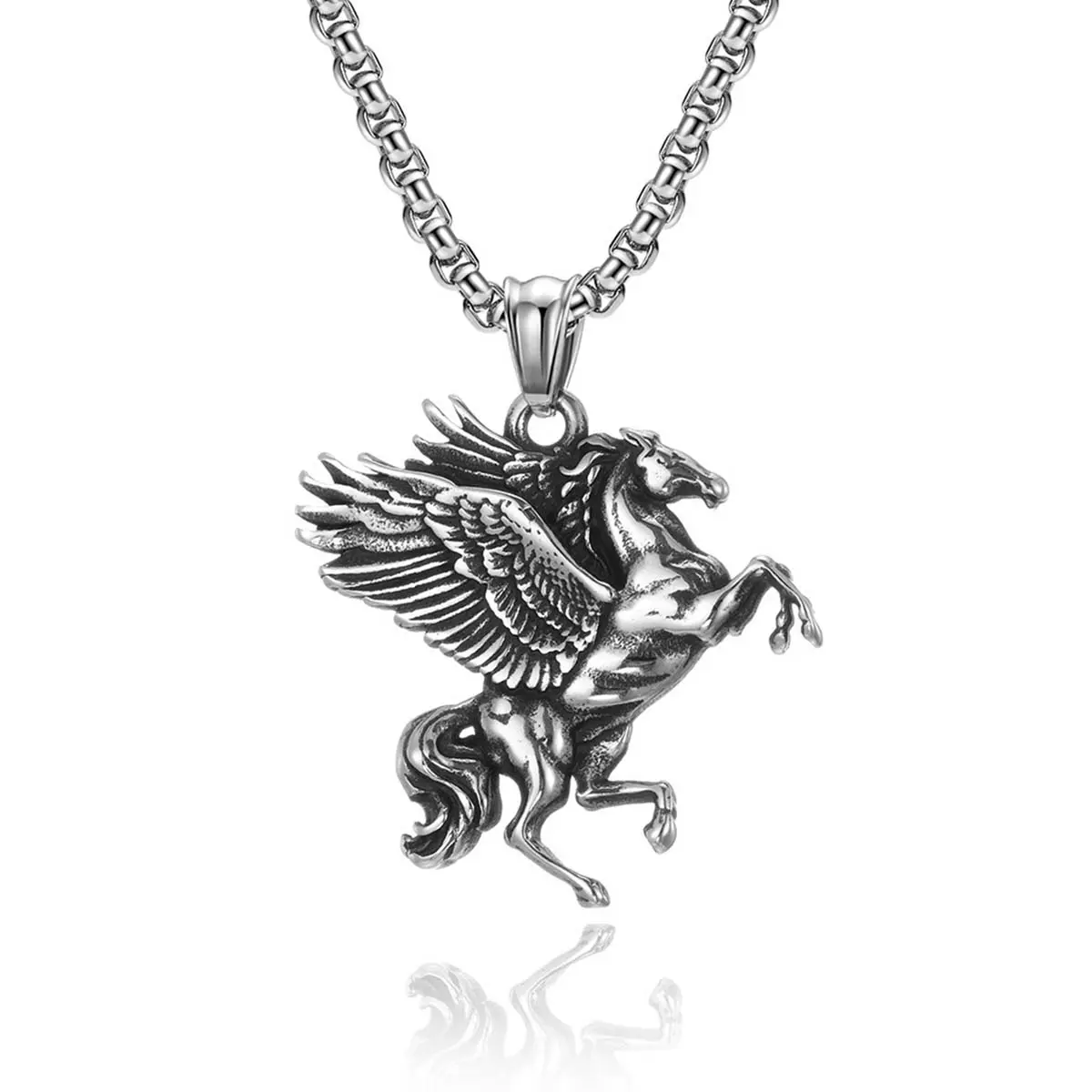 Retro Pegasus Pendant Necklace with Simulated Coloured Gemstone Accent, Unisex Metal Coated Chain-Link for Adults, Stylish Daily Wear, Birthday Gift, 3-Year Durability, Metal Coating, 3 Years