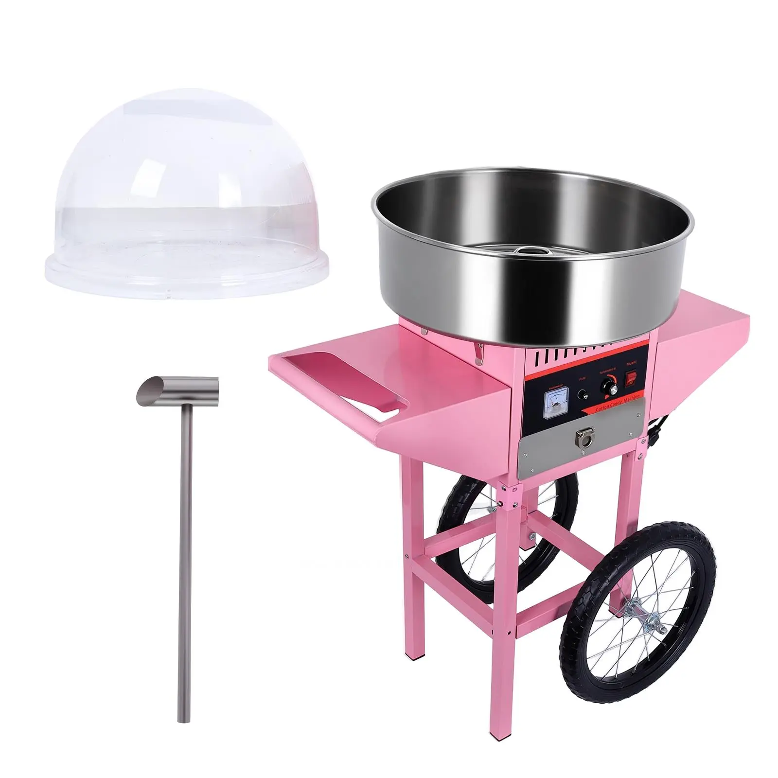 1000W Power Commercial Pink Cotton Candy Machine with Cart, Stainless Steel Pan, Sugar Scoop, Ideal for Birthday Parties, Concession Stands, Home Entertainment