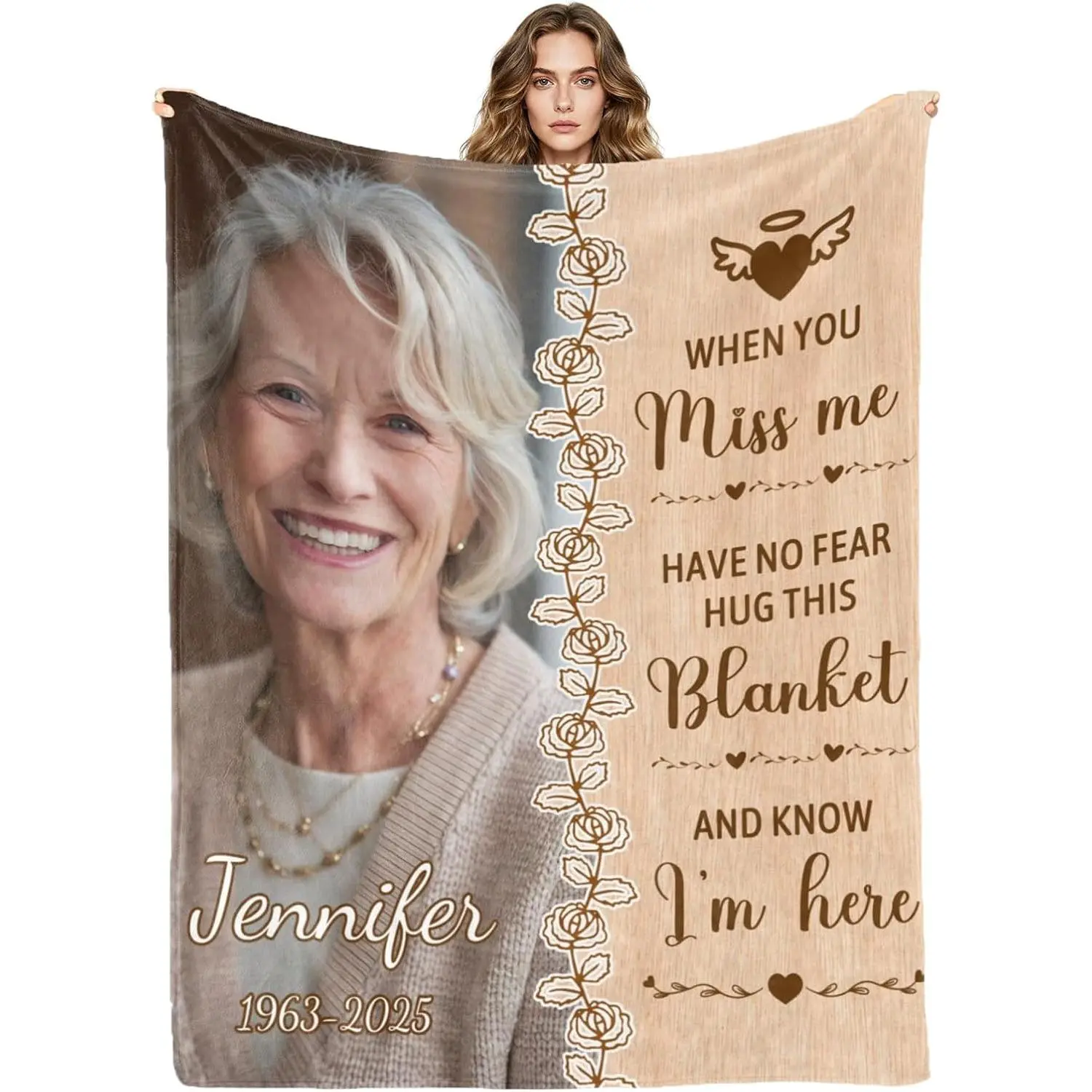 Custom Memorial Blanket with Photos for Loss of Loved One, in Loving Memory Sympathy Gifts, Personalized Sympathy Blanket for Loss of Dad Mom Husband Wife Friend Bereavement Remembrance Grieving Gift