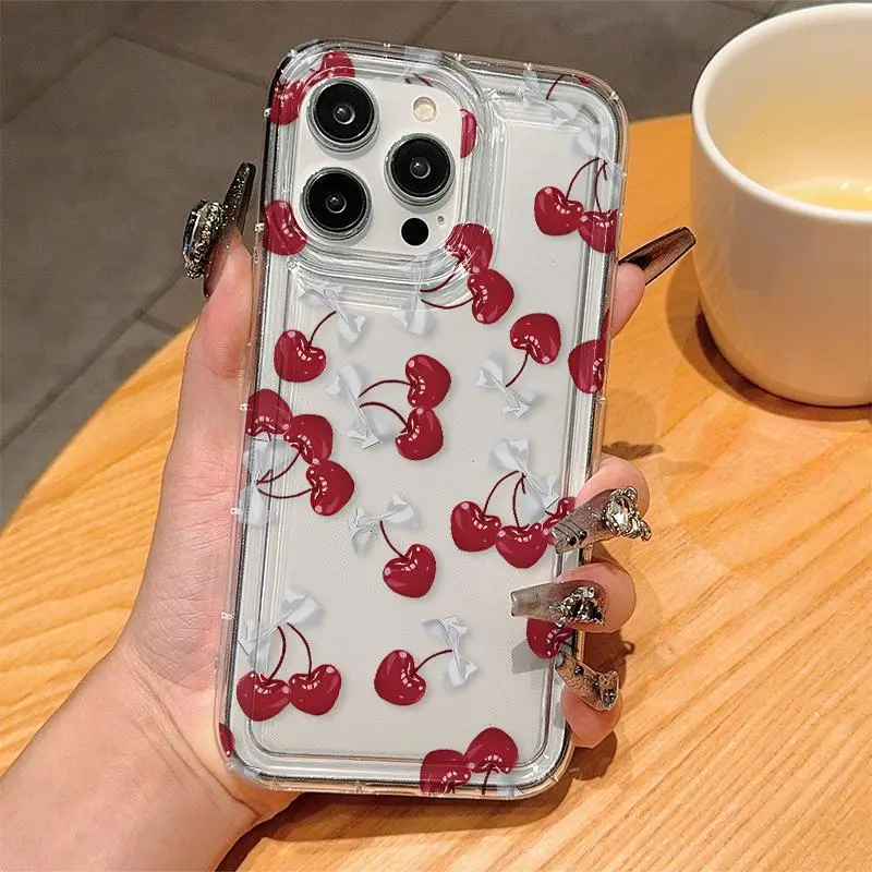 Cherry Pattern Clear Protective Phone Case, Anti-drop Shockproof Decorative Phone Protector Cover, Phone Accessories Compatible with iPhone 6 7 8 X 11 12 13 14 15 Pro Max