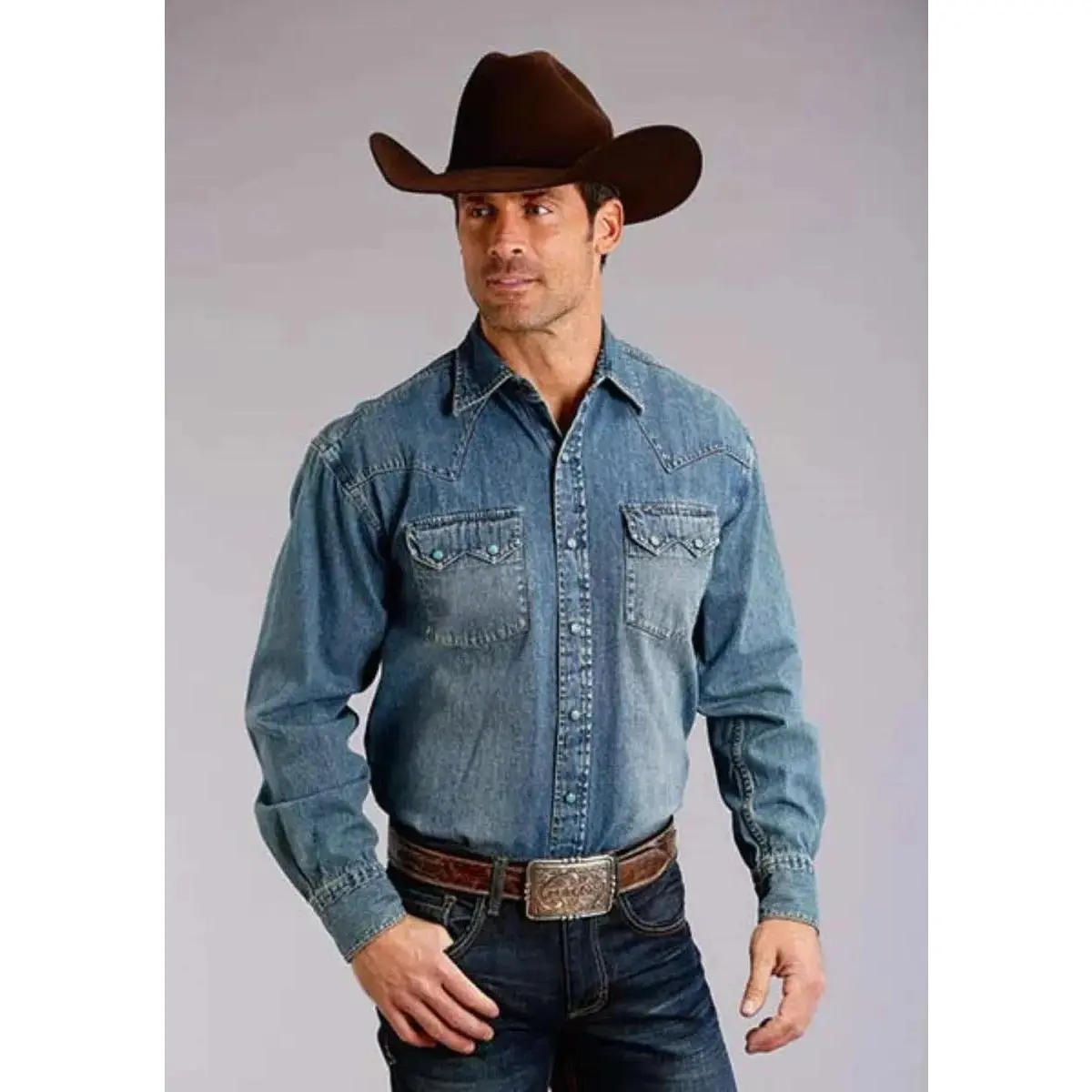 Stetson Denim Drift (Blue) - Men's Western Shirt