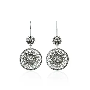 Filigree Art Spiral Flower Figured Women Sterling Silver Dangle Drop Earrings