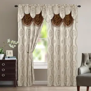 Elegant Comfort Luxurious Beautiful Curtain Panel Set with Attached Valance and Backing 54" X 84 Inch (Set of 2), Beige Elegant Comfort