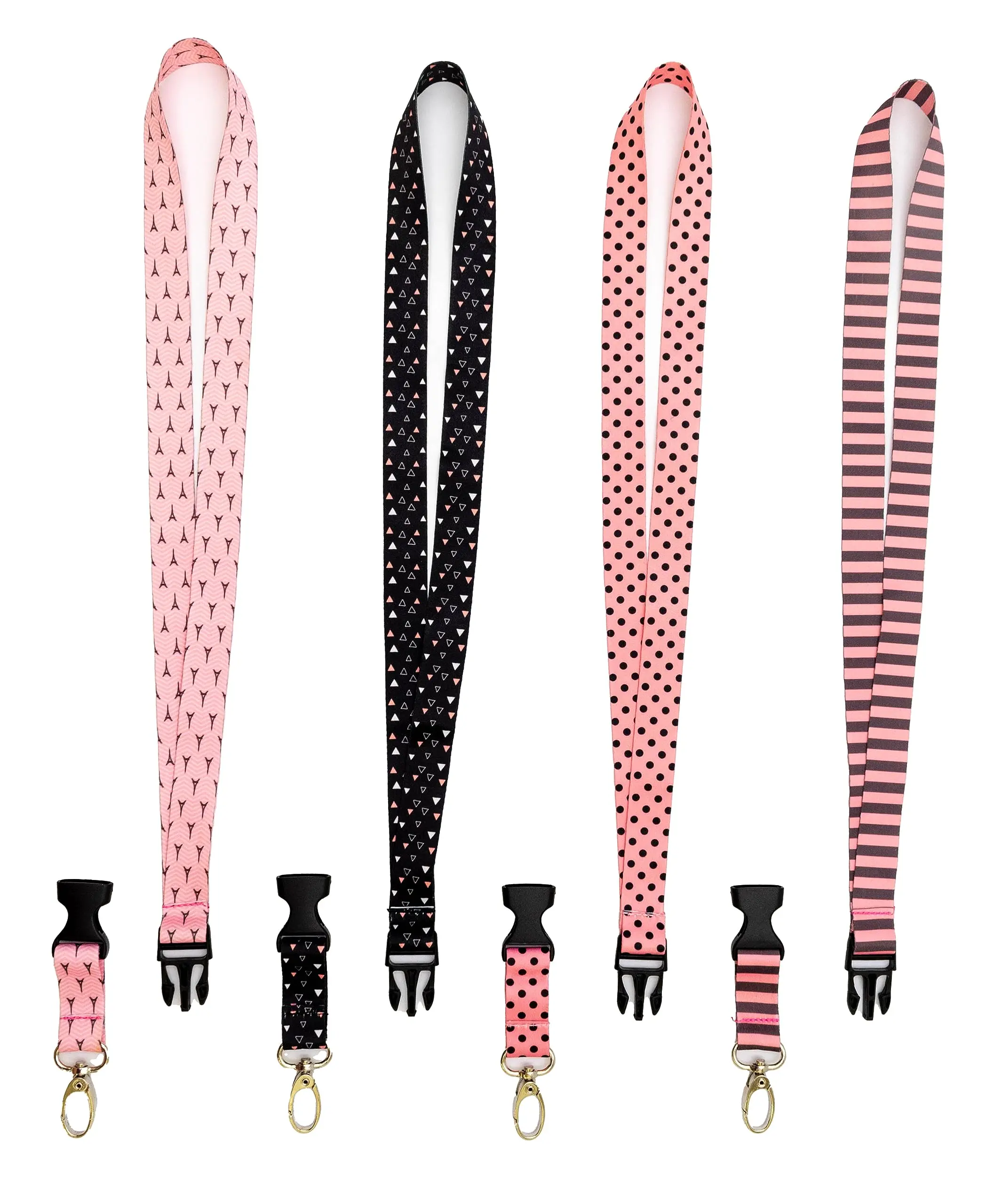 BLU MONACO Women's 4-Piece Lanyard Set - 12-Inch Breakaway Snap Buckle Keychain, Durable, Fashionable, Girly, Easy to Store for Students, Ideal for Keys/Badges to Show Personality, Student, Moms