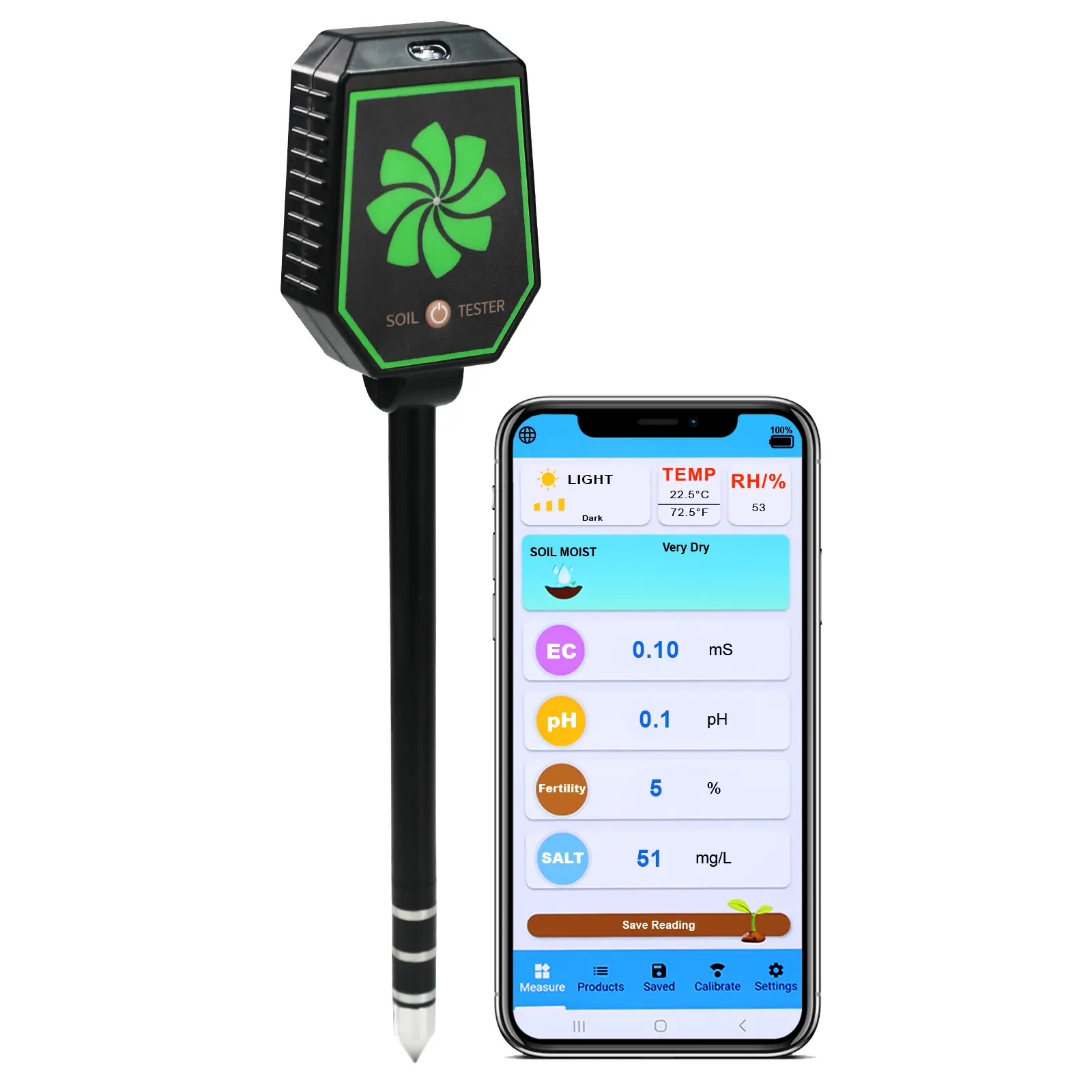 8-in-1 High Precision Soil Moisture Tester - Smart Bluetooth Garden Tool with PH, EC, Fertility, Salt, Temperature, Light Intensity, Air Humidity Detection for Plant Health Monitoring