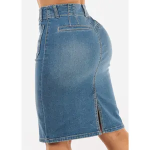 Push Up High Waist Stretch Denim Pencil Skirt Med Wash