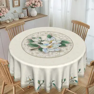 New Style Jade Flower Print Round Tablecloth, 120g Polyester Material, Furniture Protection, Party Decoration, Hotel Restaurant Home Use