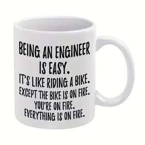 1pc 11oz Ceramic Engineer Humor Coffee Mug - Double-Sided "Being an Engineer is Easy" Insulated Cup, Ideal for Office, Home, Parties - Durable, Hand Wash Only, Great Birthday or Holiday Gift