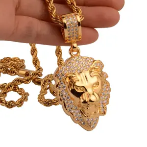 INFILA Punk Hip Hop Lion Head Pendant Necklace Fashion Jewelry for Party Daily Clothing Decor Trendy All-match Exquisite Jewelry for Birthday Gift Moissanite Cuban Chain