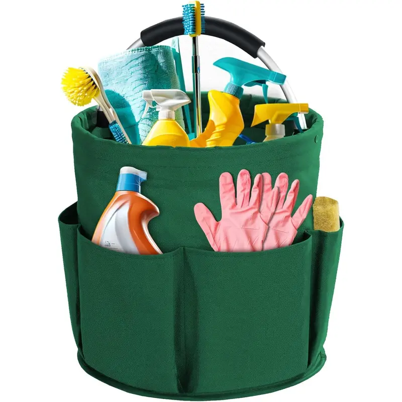 Cleaning  with Handle, Cleaning Products Organiser, 17L Foldable Storage Basket, Cleaning  Organiser, Portable Multi Cleaning Bucket Bag for , Garden (Green)