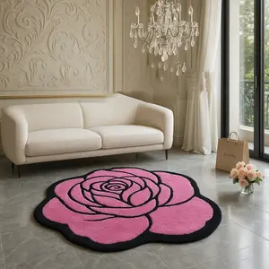 Luxury Rose Flower Decorative Carpet, Non-Slip Soft Washable Rug, Fashion Creative Vanity Chair Mat, Home Decoration Bedroom Sofa, Floral Area Rug, Floral Shaped Rug