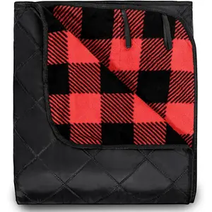 Extra Large Waterproof Stadium Blanket for Cold Weather, Soft Warm Fleece Camping Blanket Windproof for Camping, Hiking, Traveling, Picnic Sports, 79"x 79" Red and Black Grid