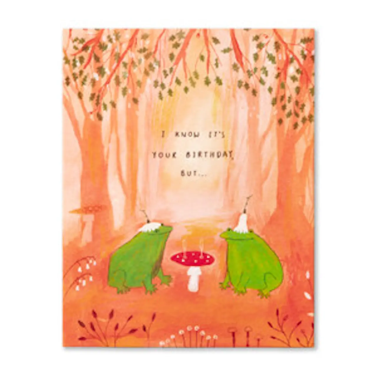 Frogs At Mushroom Table Birthday Card